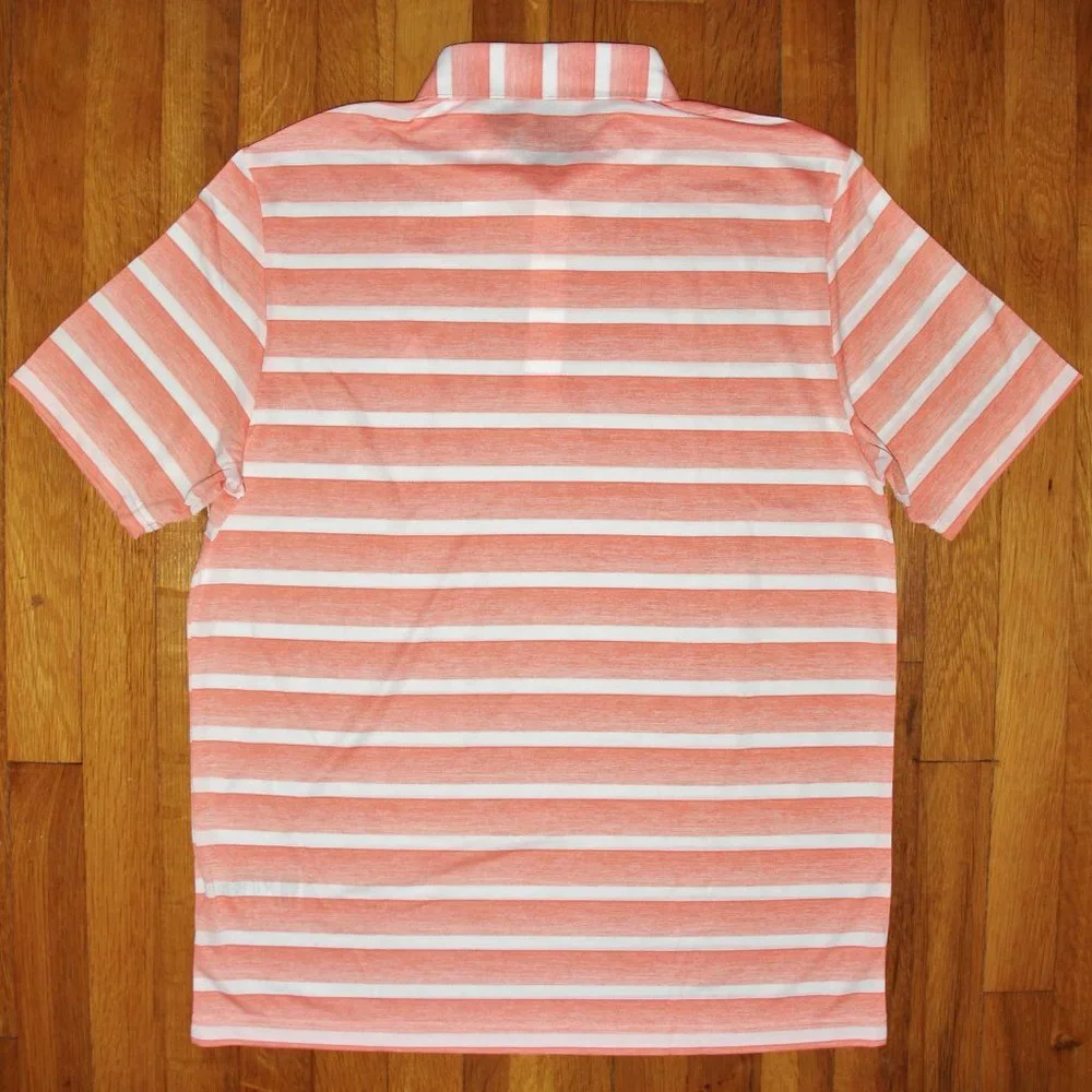 Adidas Two Color Striped Golf Polo Shirt Mens M L Coral Fusion White